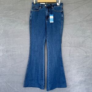 Judy Blue Jeans Women 11/30 High Waist Stretch Raw Hem Flare Dark‎ Wash Large